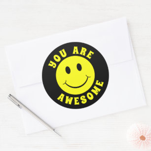 Happy Yellow Face You Are Awesome Classic Round Sticker