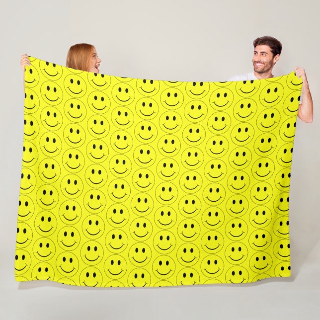 Happy Yellow Faces Large Fleece Blanket (In Situ)