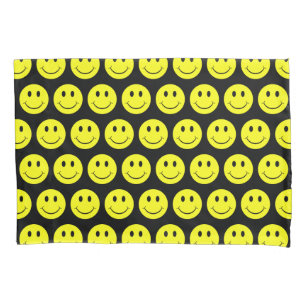 Happy Yellow Faces Pattern Black Pillowcase