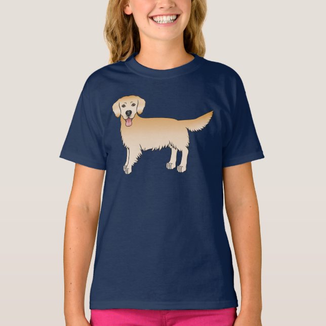 Happy Yellow Golden Retriever Cute Cartoon Dog T-Shirt (Front)
