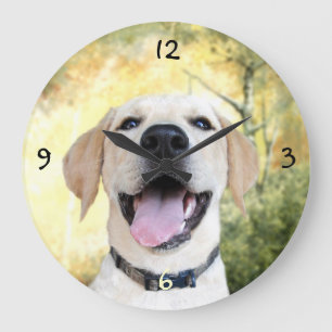 Happy Yellow Lab Large Clock