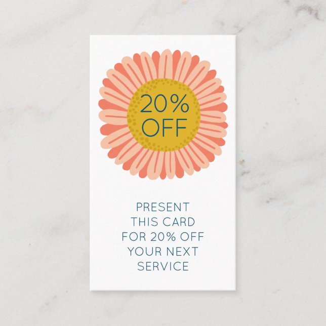 Happy Yellow Pink Daisy Sunflower illustrated  Discount Card (Front)