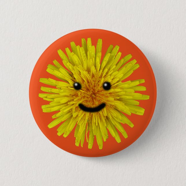 Happy Yellow Summer Dandelion Flower on any Colour 6 Cm Round Badge (Front)
