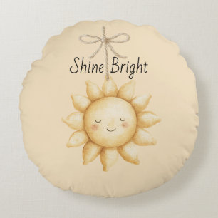 Happy Yellow Sun Round Cushion