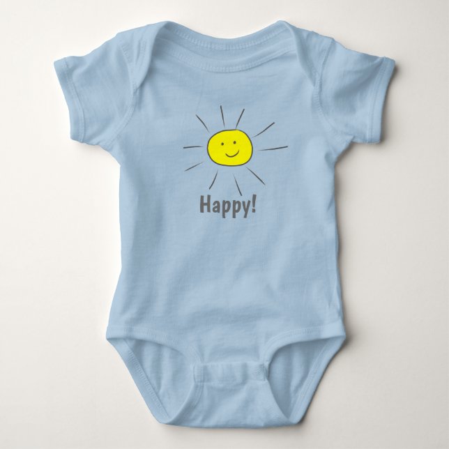 Happy Yellow Sun with Smiley Face - Baby Bodysuit (Front)