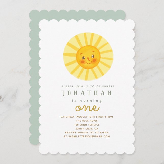 Happy Yellow Sunshine Birthday Invitation (Front/Back)