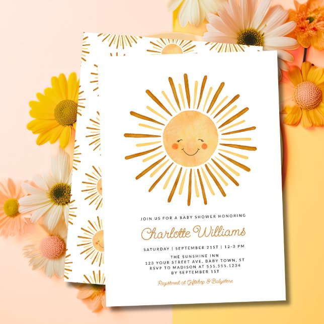 Happy Yellow Sunshine Boho Baby Shower Invitation (Creator Uploaded)