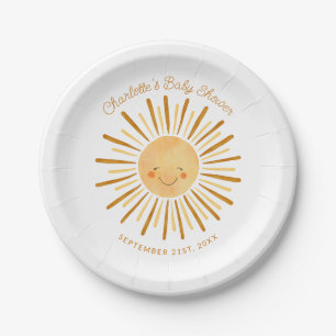 Happy Yellow Sunshine Boho Baby Shower Paper Plate