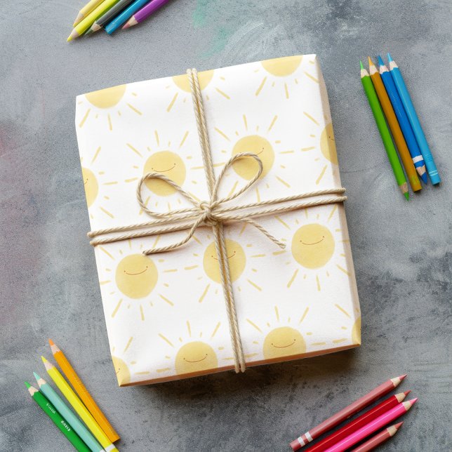 Happy Yellow Sunshine Cute Sun Illustration Wrapping Paper (Creator Uploaded)