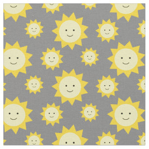 Happy Yellow Sunshine Gray Background Fabric