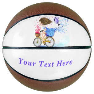 Happy Young Girl On A Bike - Love - Custom Text Basketball