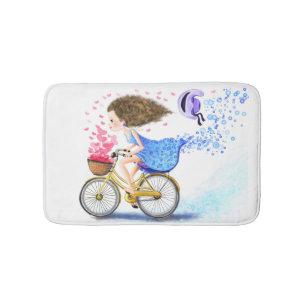 Happy Young Girl On A Bike - Romantic Love Hearts  Bath Mat