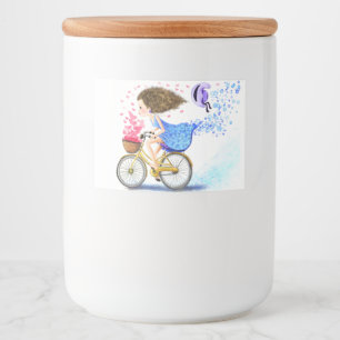 Happy Young Girl On A Bike - Romantic Love Hearts  Food Label
