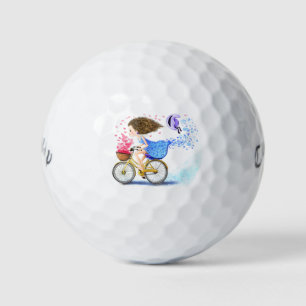 Happy Young Girl On A Bike - Romantic Love Hearts Golf Balls