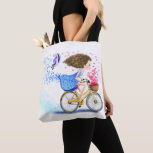 Happy Young Girl On A Bike - Romantic Love Hearts Tote Bag