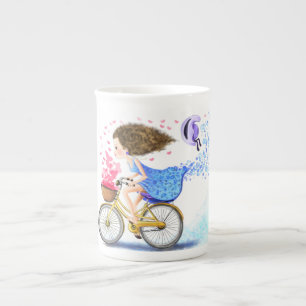 Happy Young Girl with Bike Mug
