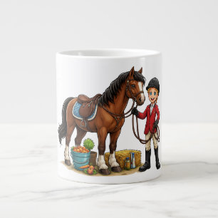 Happy Young Rider With Beautiful Horse Cartoon T-S Large Coffee Mug
