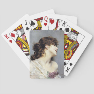 Happy Young Woman (by Giovanni Boldini) Playing Cards