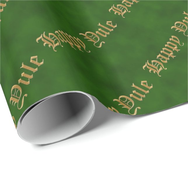 Happy Yule Green and Gold Pagan Wrapping Paper (Roll Corner)