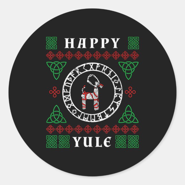 Happy Yule Pagan Wicca Ugly Christmas Sweater  Classic Round Sticker (Front)