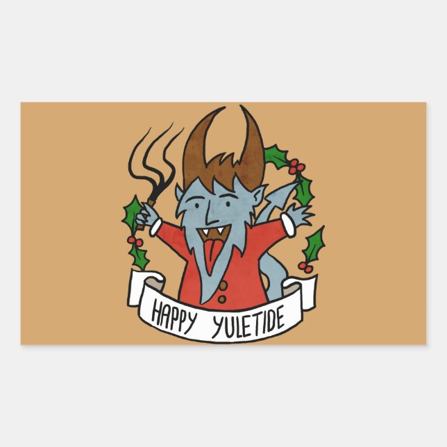 Happy Yuletide Krampus Rectangular Sticker (Front)