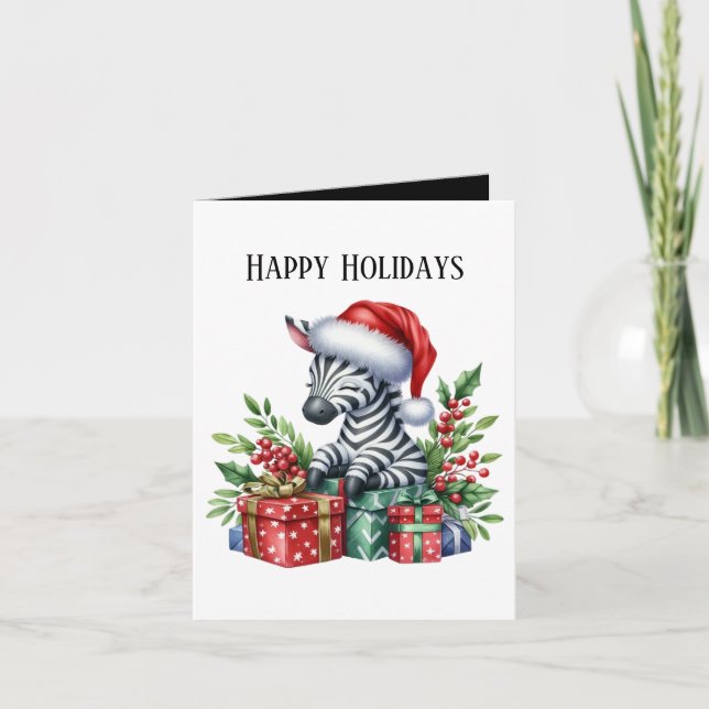 Happy zebra add message Christmas Holiday Card (Front)
