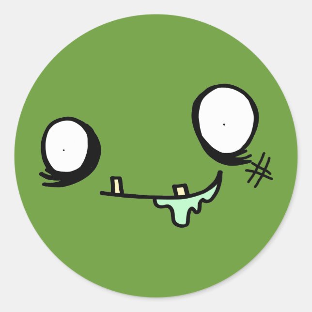 Happy Zombie Face Classic Round Sticker (Front)