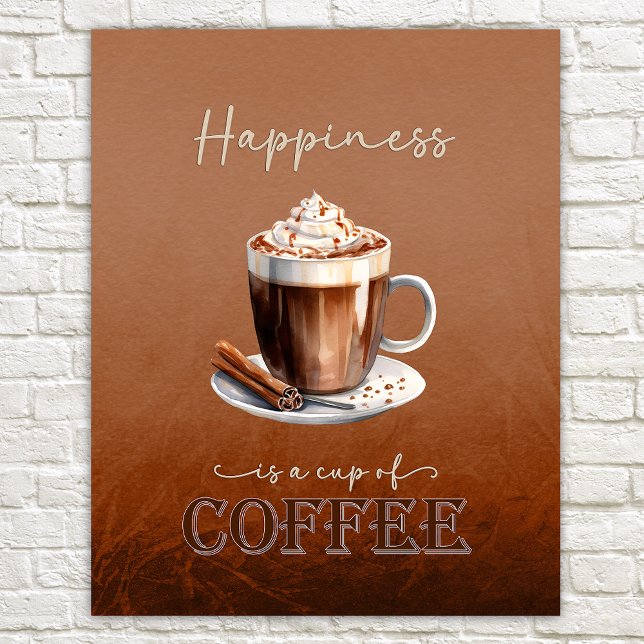 Happyness is a Cup of Coffee Rustic Funny Poster (Creator Uploaded)