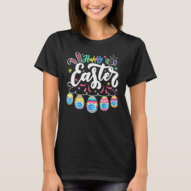 Happys Easter Day Colourful Egg Face Mask Hunting  T-Shirt (Front)