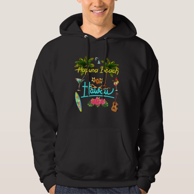 Hapuna Beach Hawaii Beach Summer Palm Sun Set Palm Hoodie (Front)