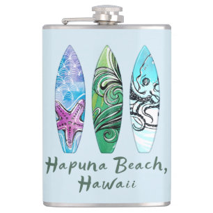 Hapuna Beach Hawaii Surfboards Hip Flask