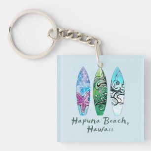 Hapuna Beach Hawaii Surfboards  Key Ring