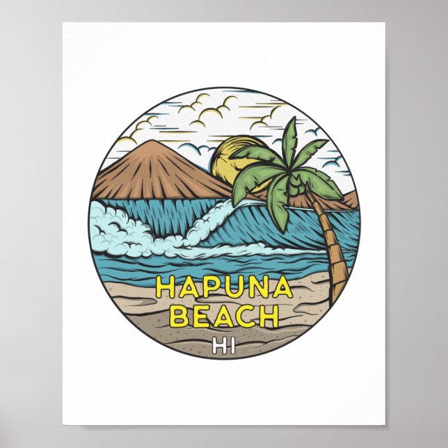 Hapuna Beach Hawaii Vintage Poster (Front)