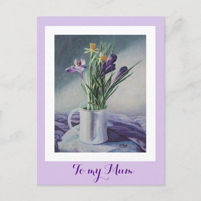 Hapy Mother's day purple crocus floral painting Postcard (Front)