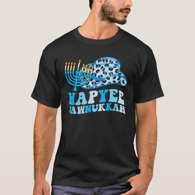 Hapyee Hawnukkah Hanukkah Menorah Print Cowboy Hat T-Shirt (Front)
