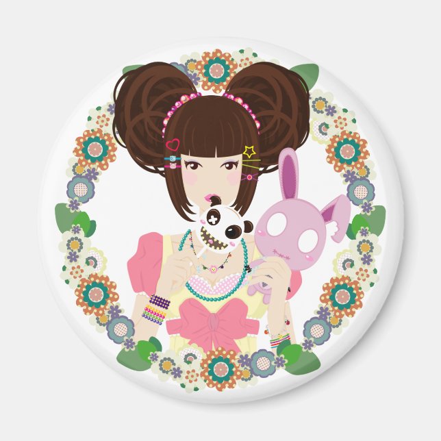Harajuku Girl Yuriko - bordered Magnet (Front)