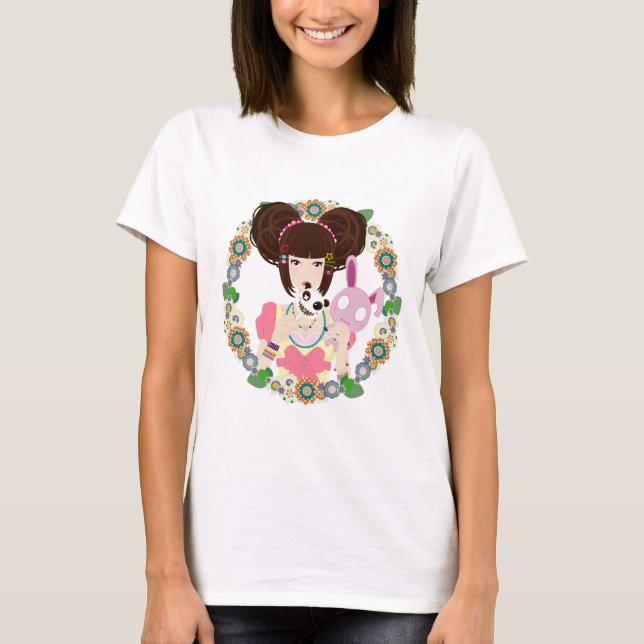 Harajuku Girl Yuriko bordered T-Shirt (Front)