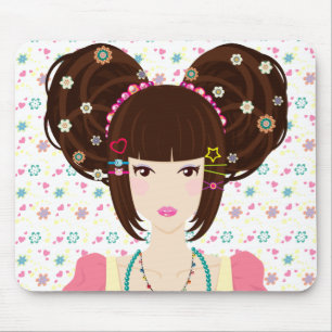 Harajuku Girl Yuriko with flowery background Mouse Pad
