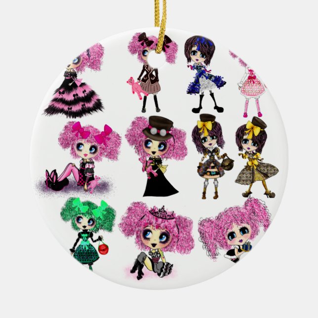 Harajuku Girls - Lolita fashionistas Ceramic Tree Decoration (Front)