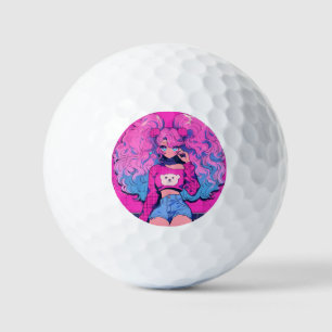 Harajuku Neon Kawaii Girl with Twin Ponytails Golf Balls