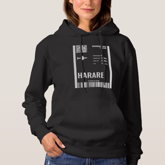 Harare Zimbabwe Boarding Pass Airline Ticket Trave Hoodie (Front)