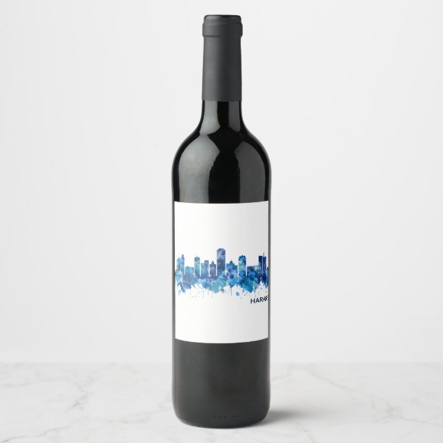 Harare Zimbabwe Skyline Blue Wine Label (Front)