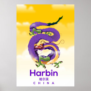Harbin China Dragon travel poster
