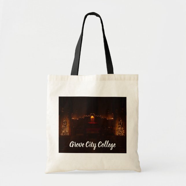 Harbison Chapel at Christmas Grove City College Tote Bag (Front)