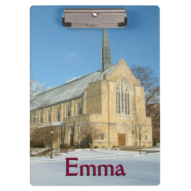 Harbison Chapel in Winter at Grove City College Clipboard (Front)