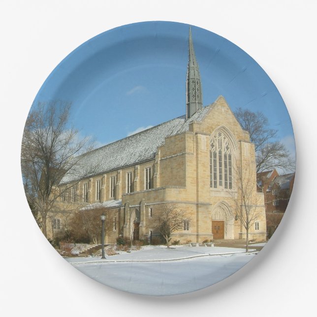 Harbison Chapel in Winter at Grove City College Paper Plate (Front)