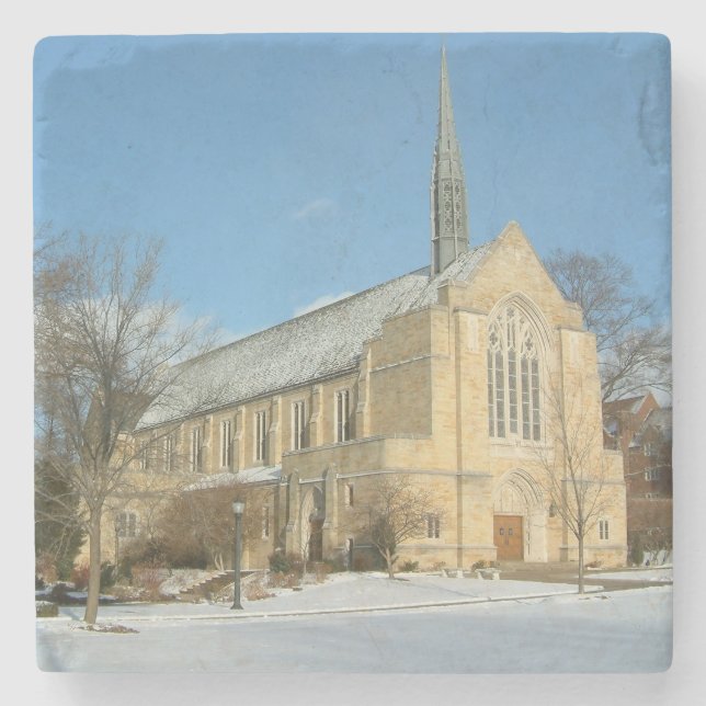 Harbison Chapel in Winter at Grove City College Stone Coaster (Front)