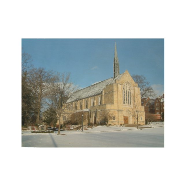 Harbison Chapel in Winter at Grove City College Wood Poster (Front)