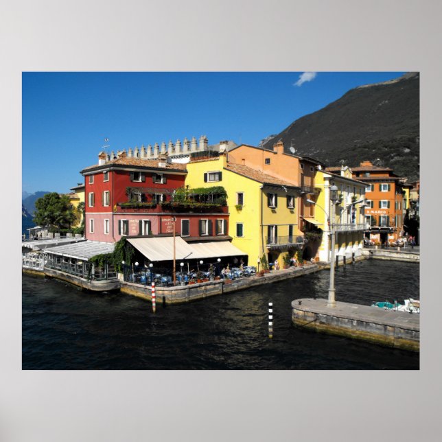 Harbor at Malcesine at Lake Garda in Italy Poster (Front)