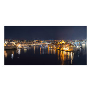 Harbor in Malta illuminated at night Photo Print
